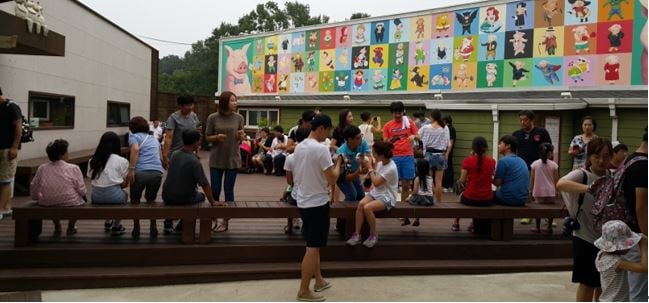 돼지 체험을 기다리고 있는 방문객들 / 사진=이재형