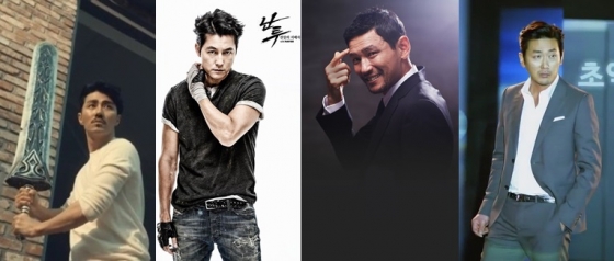 올해 게임 홍보모델로 활약한 남자배우들. 왼쪽부터 레이븐-차승원, 난투-정우성, 애스커-황정민, 크로노블레이드-하정우.