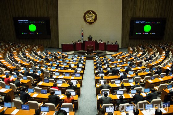 28일 서울 여의도 국회에서 열린 제338회 국회(임시회) 제1차 본회의에서 군인사법 일부개정법률안이 가결되고 있다. 2015.12.28/뉴스1  <저작권자 © 뉴스1코리아, 무단전재 및 재배포 금지>