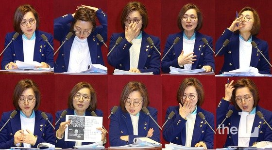 은수미 더불어민주당 의원이 24일 국회 본회의장에서 테러방지법의 본회의 의결을 막기 위한 무제한토론(필리버스터)을 하고 있다. 이날 은수미 의원은 10시간 18분 발언으로 국회의 필리버스터 국내 최장 기록을 경신했다. 2016.2.24/사진=뉴스1