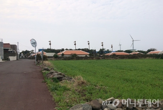 지난 19일 찾은 제주도 가파도의 모습. 멀리 250㎾급 풍력발전기 2대가 돌아가고 있다. /사진=이동우 기자