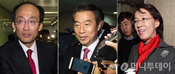 새누리당이 20대 총선 후보등록 마감일인 25일 긴급 최고위원회를 열고 정종섭(왼쪽부터, 대구 동갑)·추경호(대구 달성)·이인선(대구 수성을) 후보를 공천키로 결정했다. 세 후보가 공천을 받게됨에따라 친박과 비박 간의 옥새파동은 봉합국면에 접어들게 됐다. 2016.3.25/뉴스1 <저작권자 © 뉴스1코리아, 무단전재 및 재배포 금지>