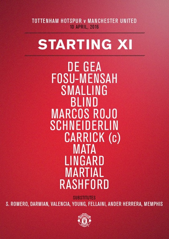 맨유의 토트넘전 라인업. /사진=맨유 트위터