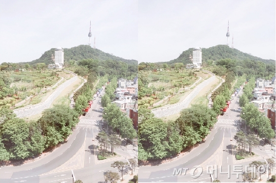 싸이메라 프렌치2 필터(왼쪽)와 아날로그 파리 02 필터를 적용한 사진.