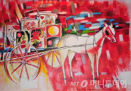 조영남의 그림 '가족 여행'.