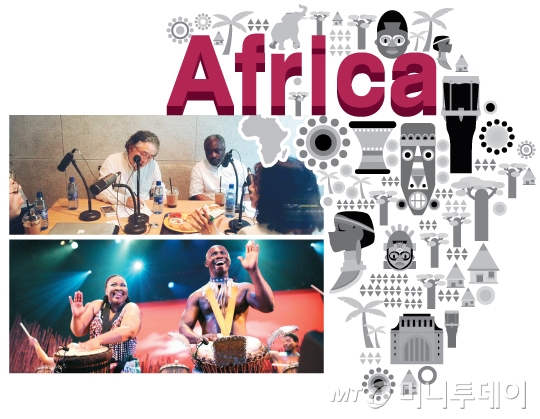 팟캐스트 '올 어바웃 아프리카' 녹음 모습. (왼쪽 아래부터 시계방향으로) 이형은 르프로제 대표, 라이언 킴, 이호준 여행작가, 욤비 토나 광주대학교 교수/ 사진=박다해 기자