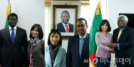이형은 대표는 주한 세네갈, 케냐, 잠비아 대사와 대담을 진행한 뒤 자체 홈페이지에 인터뷰 기사와 원문을 실었다. (왼쪽부터) 이 대표와 마마두 은자이 세네갈 대사, 모하메드 겔로 케냐 대사, 뭄바.S.카품바 잠비아 대사. /사진제공=르프로제