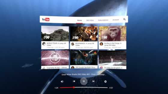 '데이드림'용 유튜브 VR 앱.