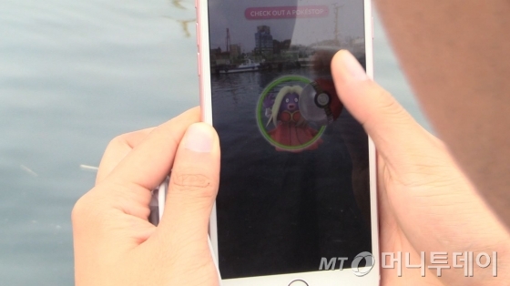 속초항 바닷가에서 포켓몬 '루주라'를 잡는데 성공했다.