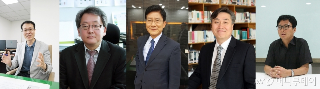 (왼쪽부터)김종걸 한국수력원자력 해체관리처장, 김창락 한국전력 국제원자력대학원대학교 교수, 정범진 경희대 원자력공학과 교수, 정동희 산업통상자원부 원전산업정책관, 최수영 부산환경운동연합 사무처장(가나다순)