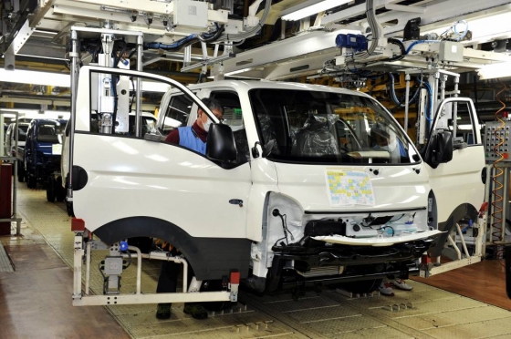현대자동차 울산4공장 '42라인'에서 1톤 소형트럭 '포터'가 생산되고 있다./사진제공=현대자동차