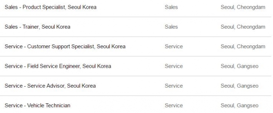 테슬라 청담, 강서 채용 공고/사진제공=테슬라코리아 홈페이지