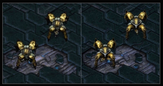 프로토스 유닛인 '드라군'의 기존 그래픽(왼쪽)과 리마스터 버전에서 구현한 그래픽. /사진제공=블리자드