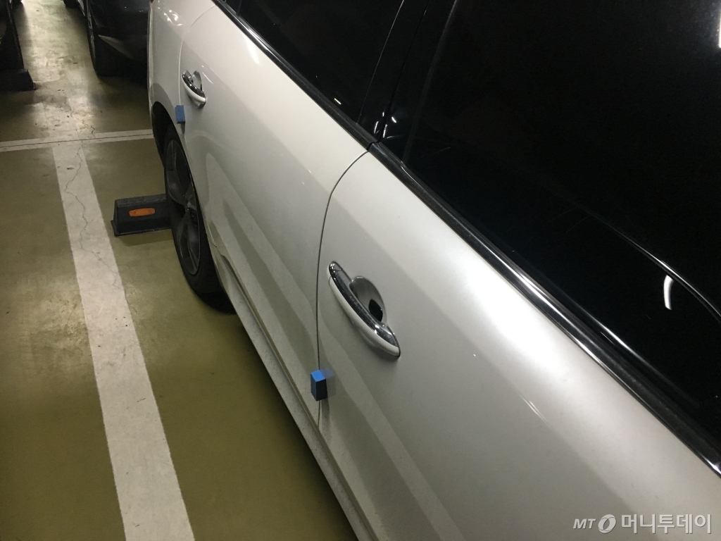 문콕 사고 방지를 위해 부착한 문콕 방지 도어가드. /사진= 유승목 기자