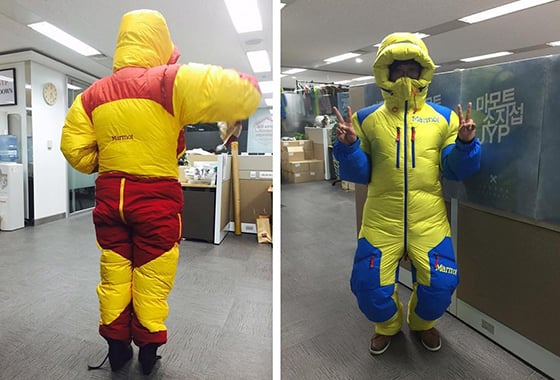 전신 패딩 슈트를 착용한 모습/사진=마모트 인스타그램