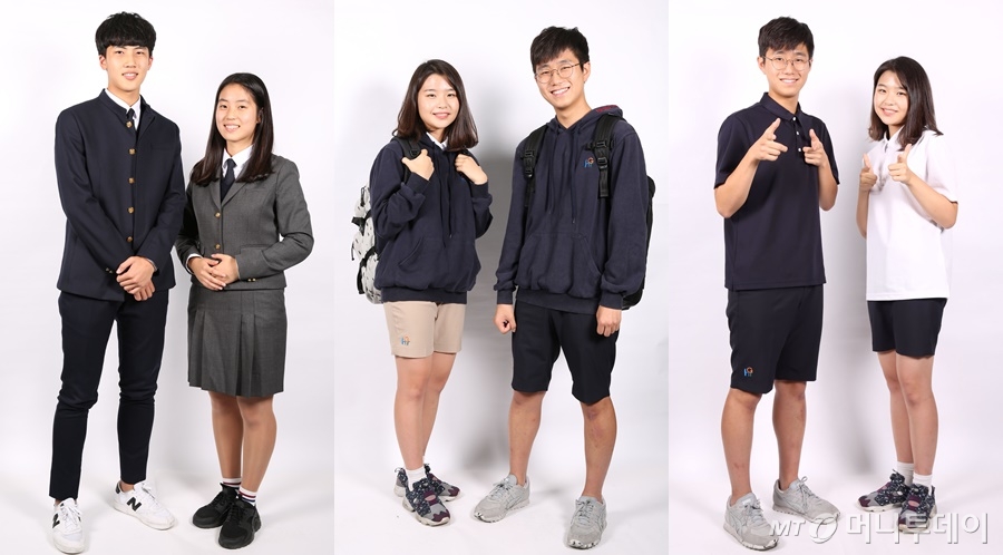 한가람고등학교의 동복, 춘추복, 하복(왼쪽부터). 해당 고교는 계절 구분없이 이중 아무 복장이나 선택해 입을 수 있다. 동복 재킷에 하복 반바지를 입어도 되는 셈이다. /사진제공=한가람고등학교