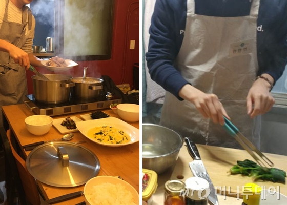 참가자들이 한창 요리를 만들고 있다. /사진=강선미 기자