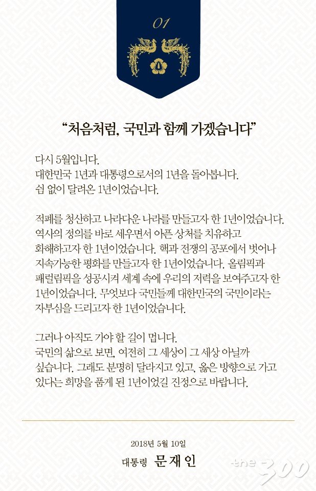 문재인 대통령 취임1년 메시지(1/2페이지)