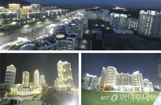 평양 여명거리의 모습. 여명거리는 고층빌딩 수십채가 즐비한 평양의 신시가지로 북한의 건재함을 선전하려 한 것으로 풀이된다.(노동신문) 2017.4.14/뉴스1  <저작권자 ⓒ 뉴스1코리아, 무단전재 및 재배포 금지>