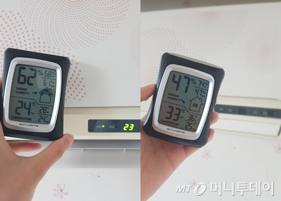 에어컨 작동 유무에 따라 실내온도가 10도 가까이 차이났다./사진=박가영 인턴기자