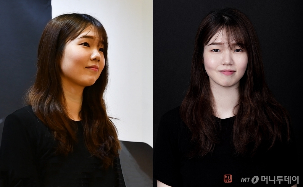 결연한 의지로 영정사진 촬영에 임하고 있는 기자의 모습(왼쪽). 카메라 공포증을 극복한 끝에 얻은 기자의 영정사진. 어딘가 어색해 보인다./사진 제공=사진작가 홍산