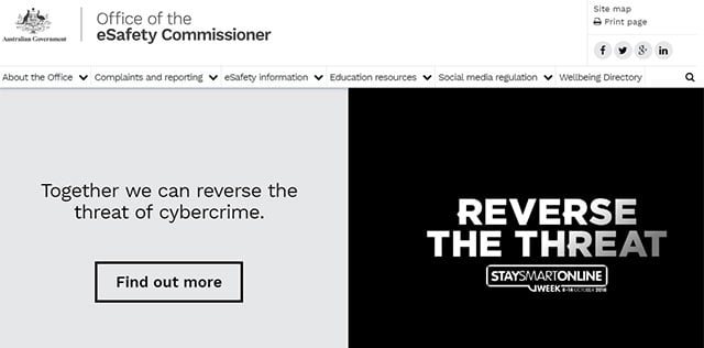 호주 디지털안전위원회(eSafety Commissioner Office)이 운영하는 홈페이지.