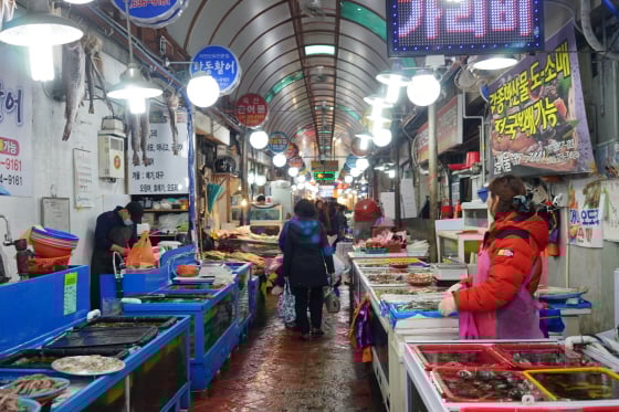 30일 거제 고현시장. 설 대목임에도 시장은 한산했다./사진=안정준 기자