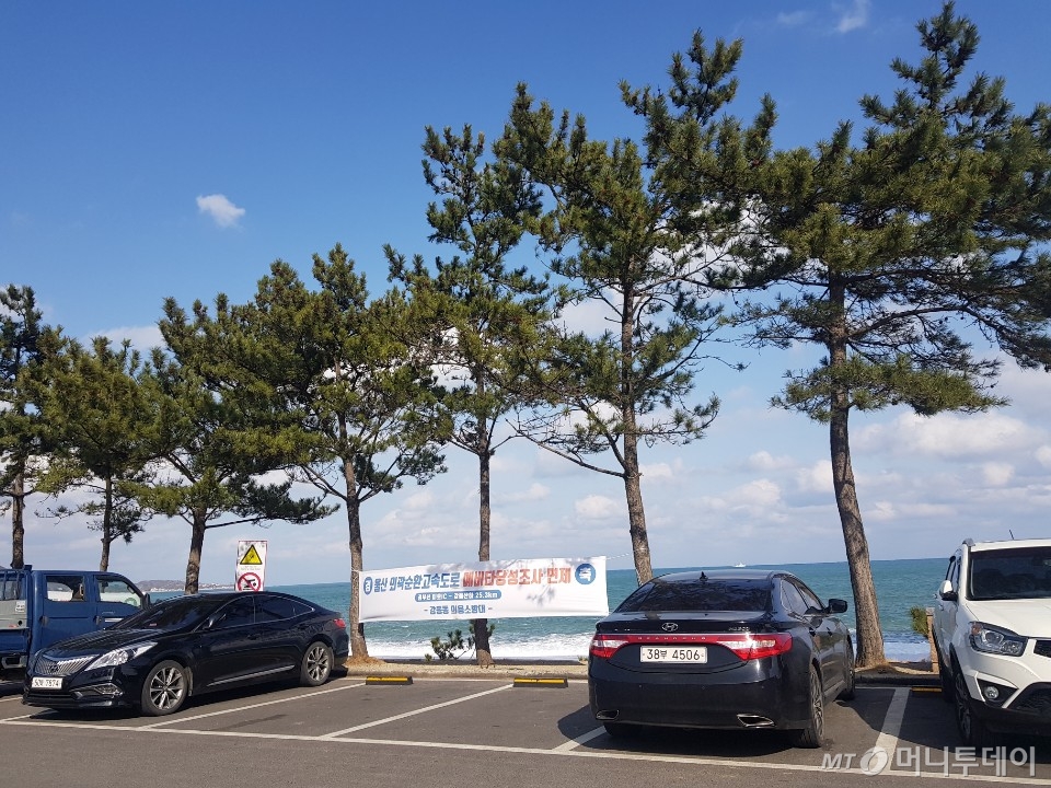 정자해변에 걸린 플래카드 /사진=조한송 기자