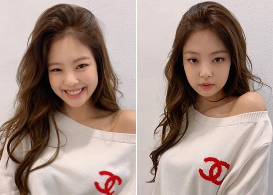 가르마 반대 방향으로 머리를 넘겨 풍성한 볼륨을 연출한 그룹 블랙핑크 제니./사진=제니 인스타그램