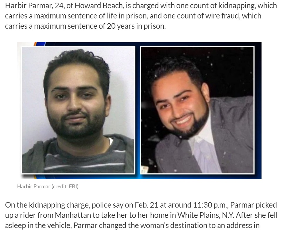 여성 승객을 납치 시도하고 목적지 임의 변경을 통해 수건의 허위 요금을 청구한 우버 기사 하비르 파마르. / 사진=미국 CBS방송 캡쳐