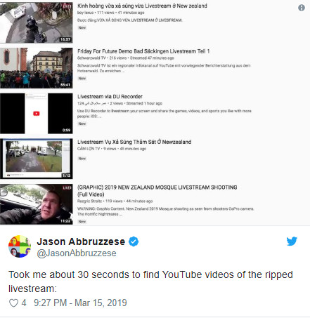 /30초만에 총기 사살 영상을 찾을 수 있다는 내용=/Jason Abbruzzese 트위터<br>