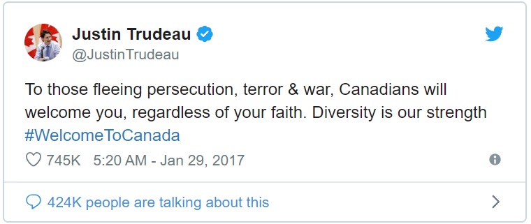 /사진=쥐스탱 트뤼도 캐나다 총리 트위터