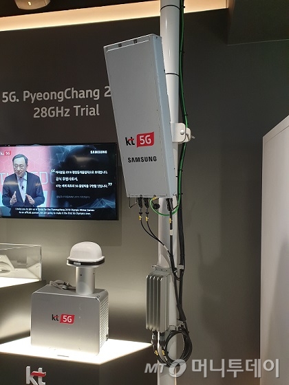 평창동계올림픽 당시 KT가 5G 시범서비스를 하기 위해 삼성전자와 함께 개발해 설치했던 28㎓ 기지국 장비 모습/사진=김세관 기자.