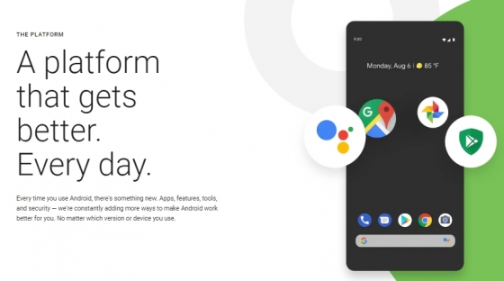 구글 모바일 OS '안드로이드' 소개 페이지.