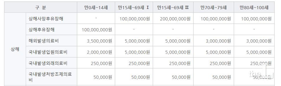 참좋은여행사가 여행자들에게 가입해 주는 여행자보험 약관 중 보험금 상한액