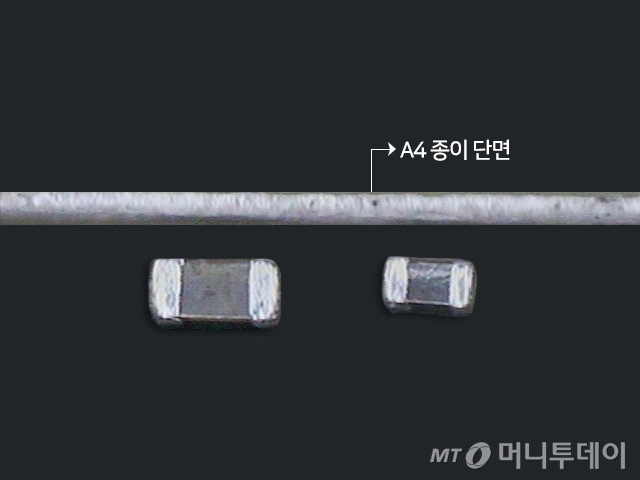 MLCC, A4용지 두께 비교/사진제공=삼성전기