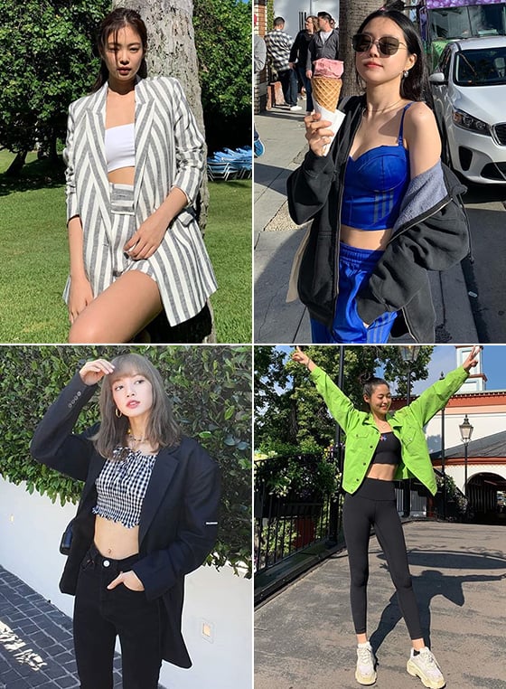 왼쪽부터 시계 반대 방향으로 그룹 블랙핑크 제니, 리사, 그룹 AOA 설현, 에이핑크 손나은/사진=각 인스타그램