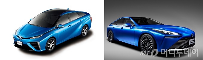일본 토요타의 수소전기차 미라이 1세대(왼쪽)와 2세대 모습. /사진제공=토요타