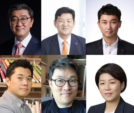 '2019 인구이야기 PopCon' 기업의 미래 세션 발표자들. 왼쪽 위부터 시계 방향으로 이영식 한샘 사장, 이재진 웅진씽크빅 사장, 김명구 롯데백화점 디지털사업부문장, 김히ㅡ정 피데스개발 R&D연구소 상무, 정강일 삼성전자 TV상품기획 프로, 남성호 CJ제일제당 트렌드전략팀장/사진=각 연사 제공