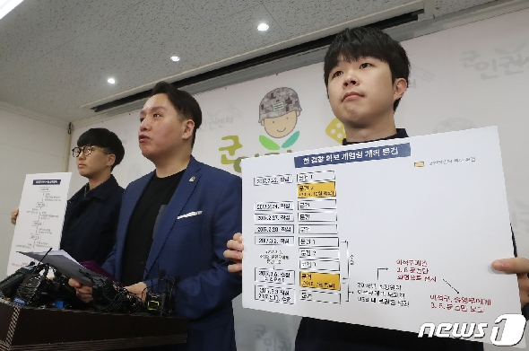 임태훈 군인권센터 소장이 29일 오전 서울 마포구 노고산동 군인권센터 교육장에서 계엄령 문건 관련 추가 제보 긴급 기자회견을 하고 있다. 2019.10.29/뉴스1 © News1 박세연 기자