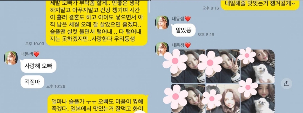 구하라의 오빠가 지난 27일 인스타그램을 통해 사진과 생전 나눈 메시지를 공개했다./사진=구하라 오빠 인스타그램 캡처