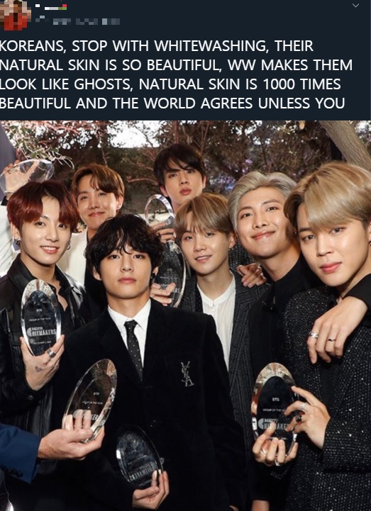 '화이트워싱'을 관두라는 트위터 게시글. 해당 게시글은 수만 건 이상이 공유되며 누리꾼들의 이목을 끌었다. / 사진 = 트위터 갈무리