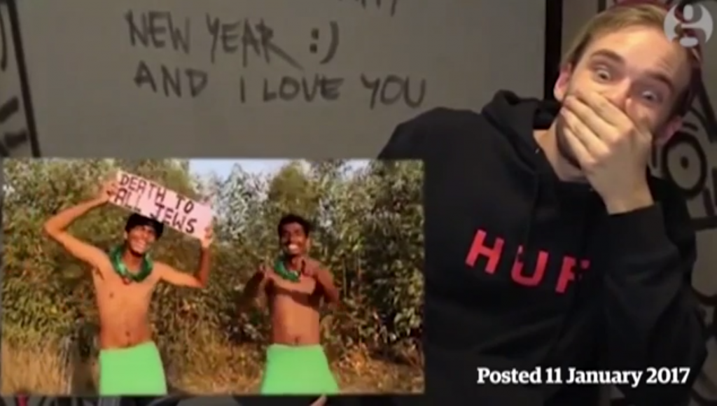 2017년 '모든 유대인에게 죽음을(Death to all Jews)'라는 문구로 논란을 빚은 퓨디파이 유튜브 채널 영상. /사진=가디언 영상 갈무리