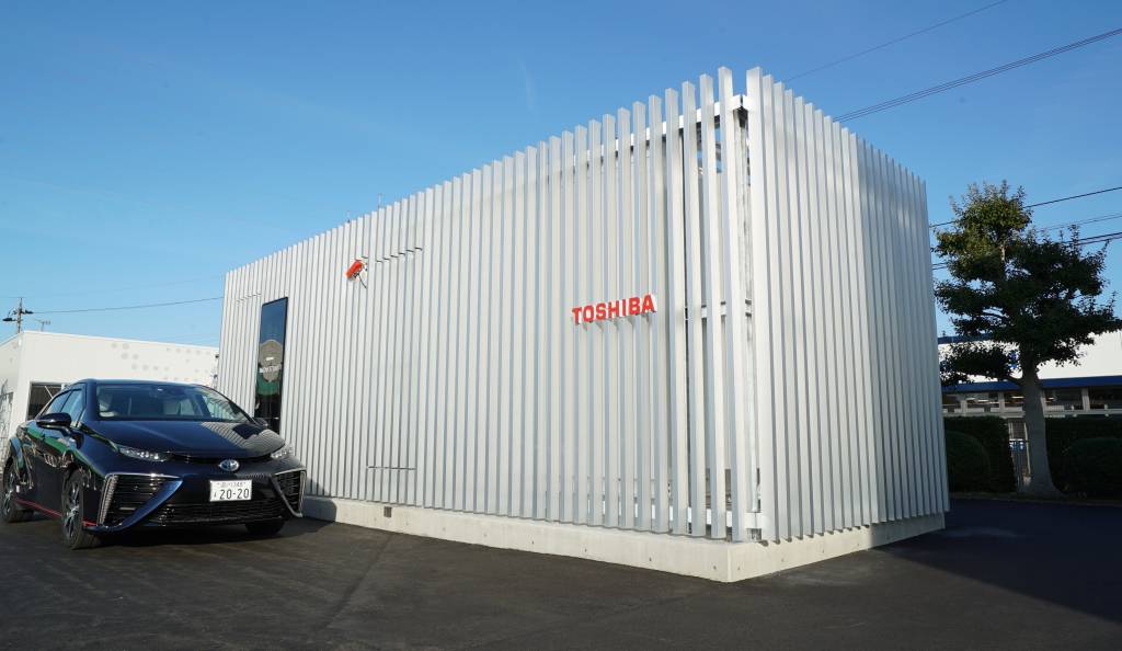 일본 전자기기 업체 도시바가 2019년 12월26일 일본 후쿠이현 쓰루가시에 개소한 재생에너지 기반 수소전기차 충전소. /사진제공=도시바
