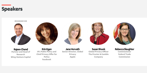 CES 2020 연사 목록에서 제인 호바스 애플 프라이버시 담당 선임이사(왼쪽에서 세번째)를 확인할 수 있다. /사진=CES 홈페이지