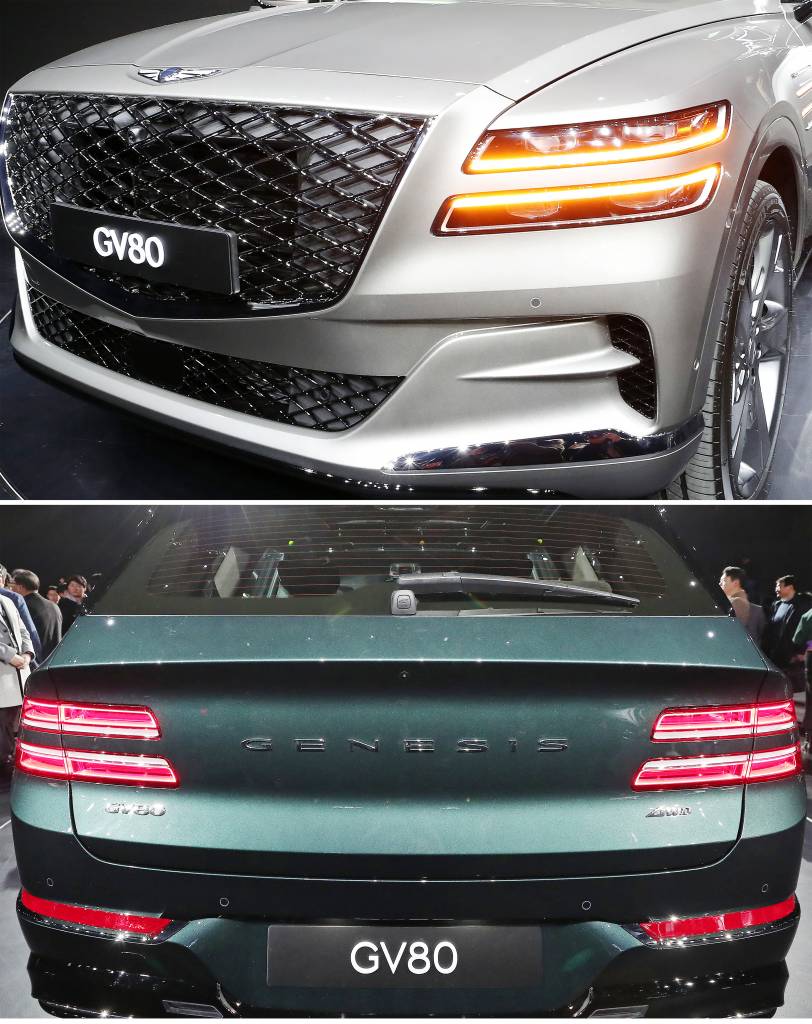 현대차그룹 제네시스 SUV 'GV80'. 앞뒤 양측에 '두 줄'로 램프가 구현돼 있다. /사진=김창현 기자