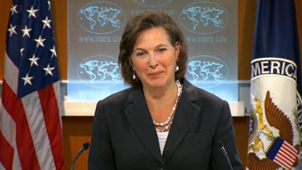 2012년 3월 10일 미국 국무부 정례 브리핑에서 한국 기자의 "싸이를 아느냐"는 질문에 미소짓는 빅토리아 눌런드 당시 국무부 대변인. /사진 = 미국 국무부