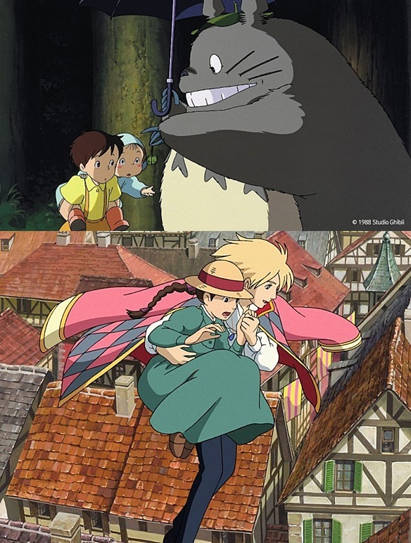 지브리 스튜디오 애니메이션 <이웃집 토토로(1988)>(위)와 <하울의 움직이는 성(2004)> 스틸컷