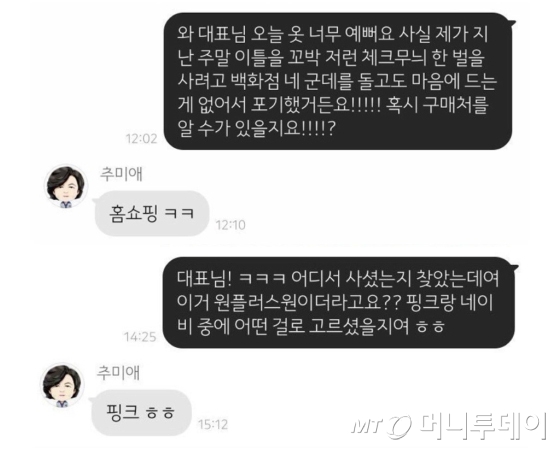 2017년 추미애 법무부 장관이 더불어민주당 대표 시절 한 네티즌과 나눈 문자 내용. 당시 해당 네티즌이 문자 내용을 온라인 커뮤니티에 공개해 화제가 됐다. /사진=온라인 커뮤니티