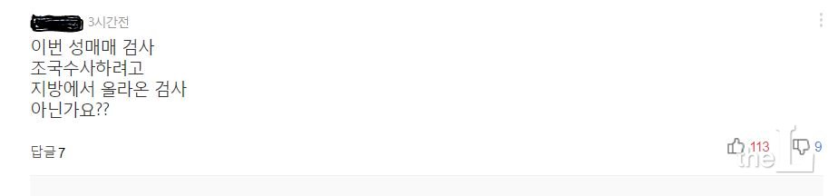 성매매 검사가 조국 전 장관 수사팀 일원이라는 내용의 '가짜뉴스' 댓글/사진=포털 캡쳐